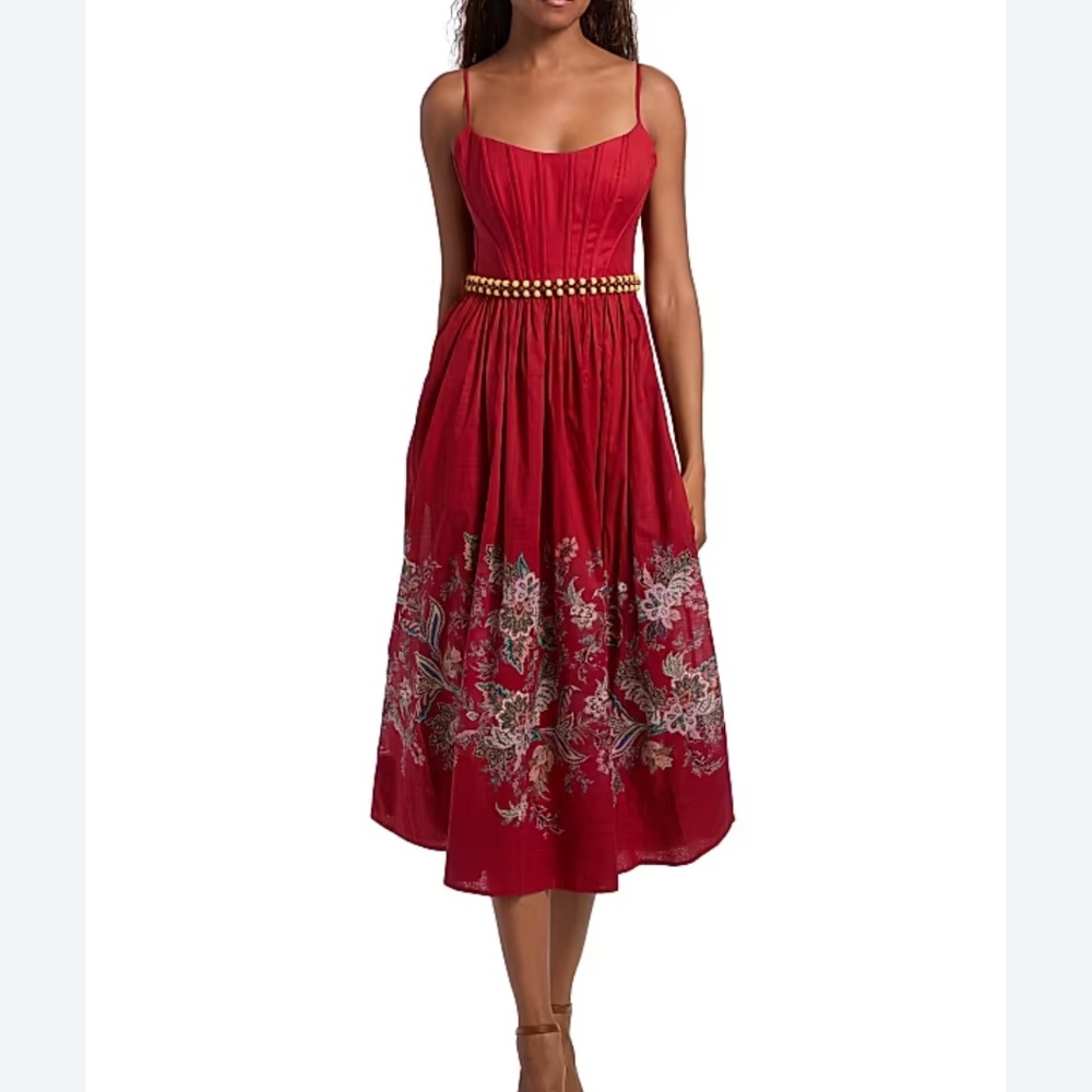 Zimmermann Red Floral Midi Dress - Picture 2 of 8